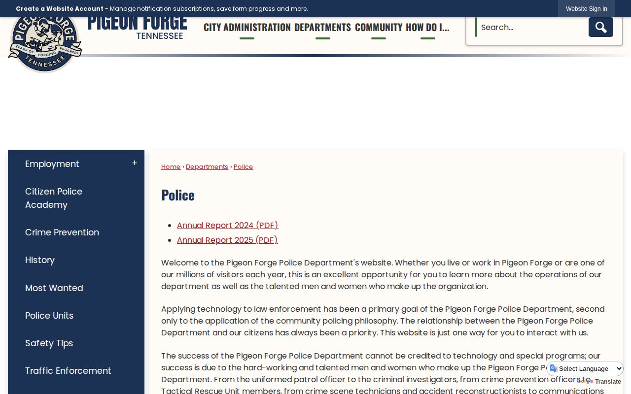 Pigeon Forge Police Department official arrest record information