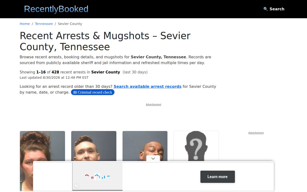 Sevier County RecentlyBooked secondary crime news reference