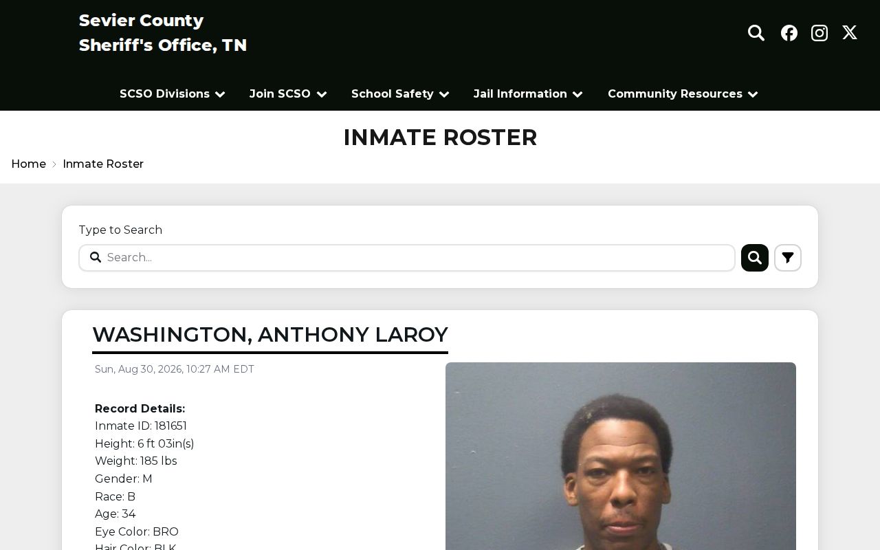Sevier County current-custody roster booking record search